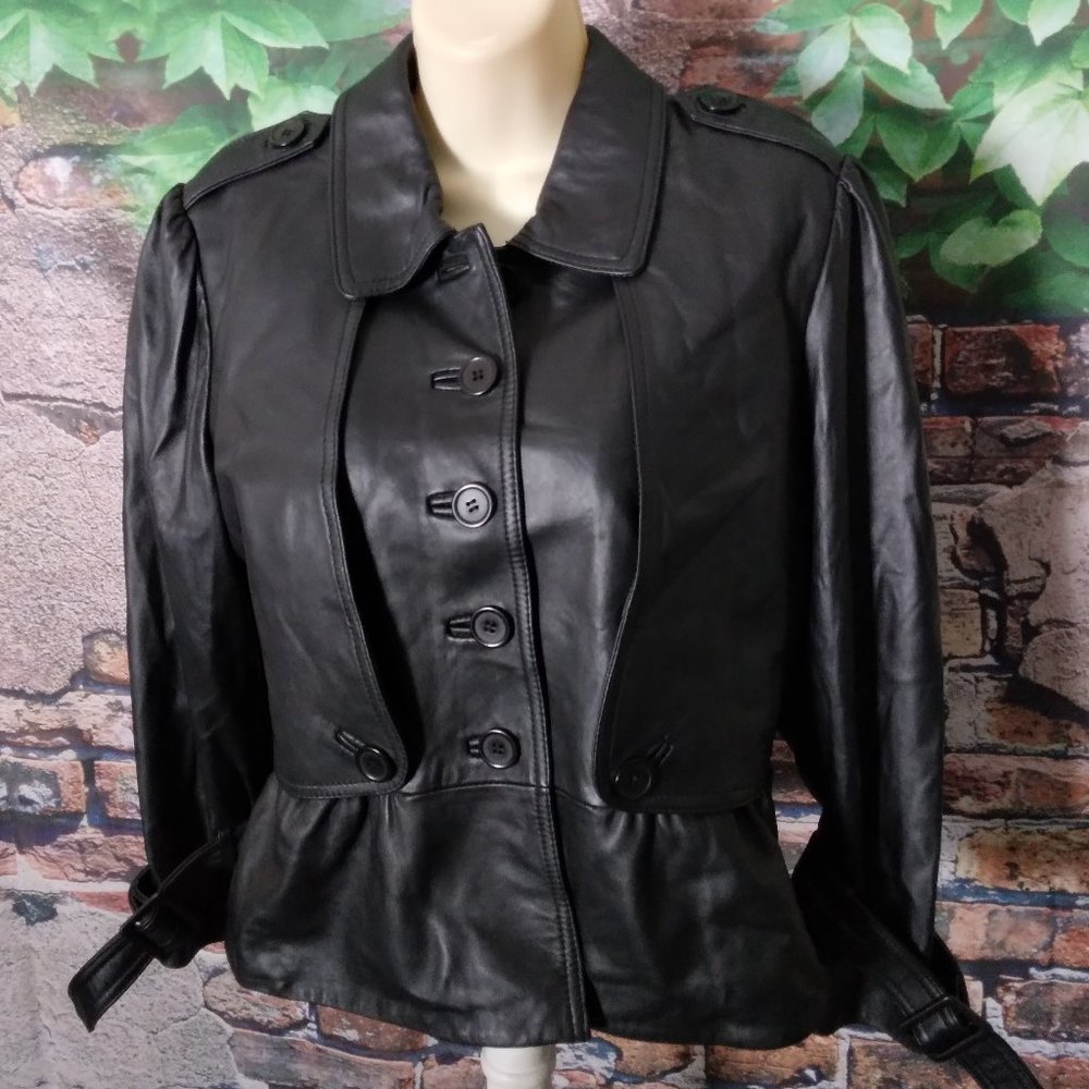 Leather Black Buckle Cuffs Button Down Jacket